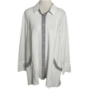 Habitat White Tunic Blouse Button Up Textured  Artsy ‎ Lagenlook Size Medium